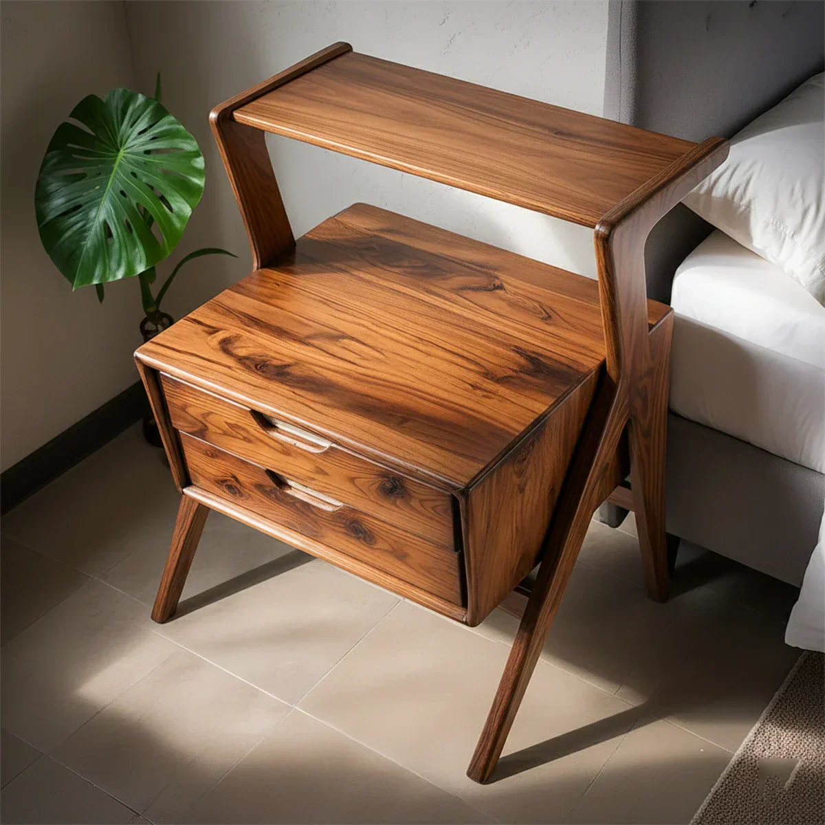 Handcrafted Natural Solid Wood Sculptural Nightstand - Rustirawood