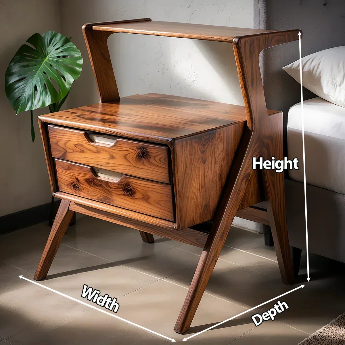 Handcrafted Natural Solid Wood Sculptural Nightstand - Rustirawood