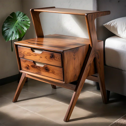 Handcrafted Natural Solid Wood Sculptural Nightstand - Woodenecho