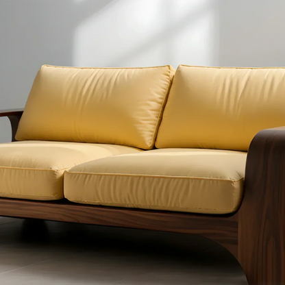 Handcrafted Natural Solid Wood Sofa – Rustic Curved Frame – Cotton Cushion Seating - Elitegemse