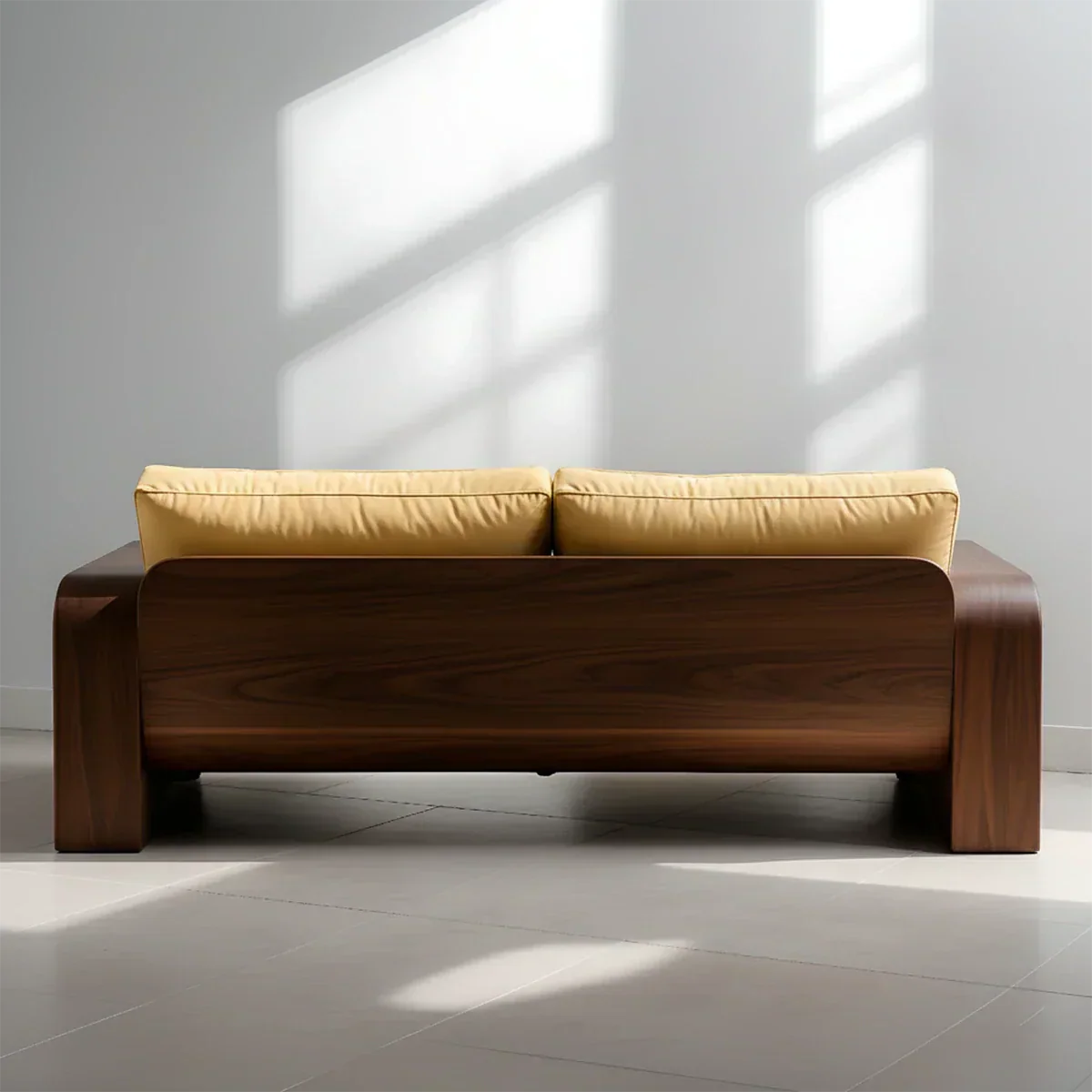 Handcrafted Natural Solid Wood Sofa – Rustic Curved Frame – Cotton Cushion Seating - Elitegemse