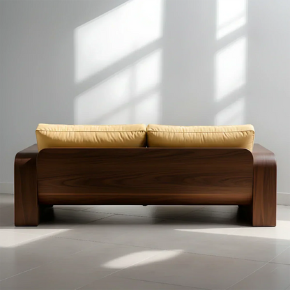 Handcrafted Natural Solid Wood Sofa – Rustic Curved Frame – Cotton Cushion Seating - Elitegemse