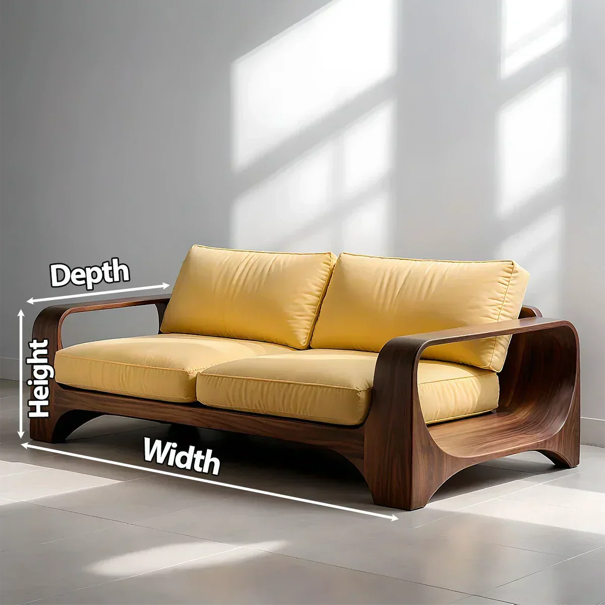Handcrafted Natural Solid Wood Sofa – Rustic Curved Frame – Cotton Cushion Seating - Elitegemse