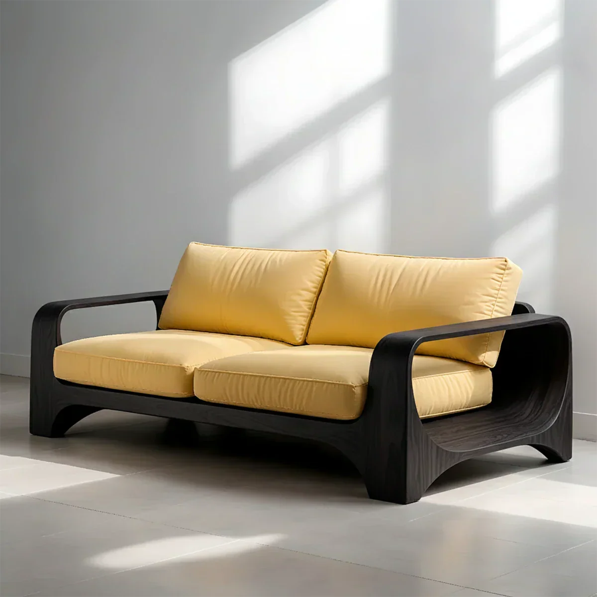 Handcrafted Natural Solid Wood Sofa – Rustic Curved Frame – Cotton Cushion Seating - Elitegemse