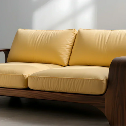 Handcrafted Natural Solid Wood Sofa – Rustic Curved Frame – Cotton Cushion Seating - Woodenecho