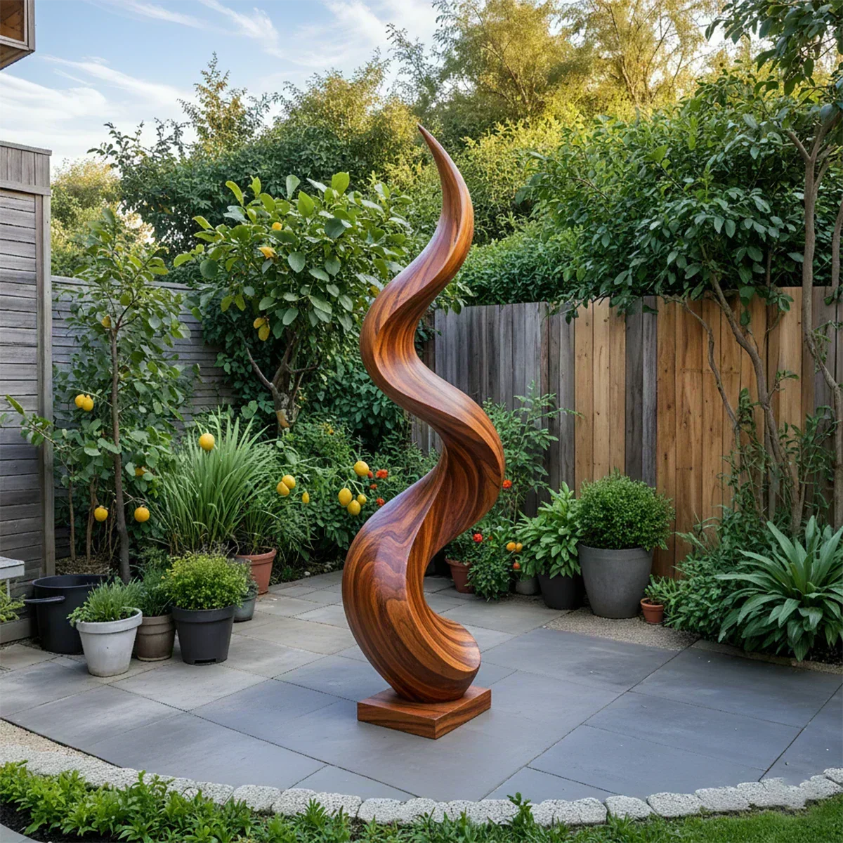 Handcrafted Natural Wood Abstract Sculpture – Modern Curved Art - Woodenecho