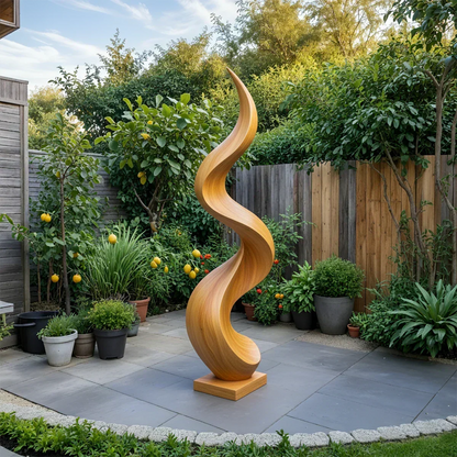 Handcrafted Natural Wood Abstract Sculpture – Modern Curved Art - Woodenecho