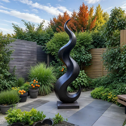 Handcrafted Solid Wood Abstract Sculpture – Tall Wave Form - Woodenecho