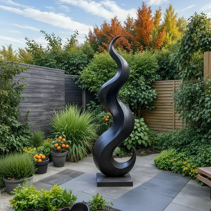 Handcrafted Solid Wood Abstract Sculpture – Tall Wave Form - Woodenecho