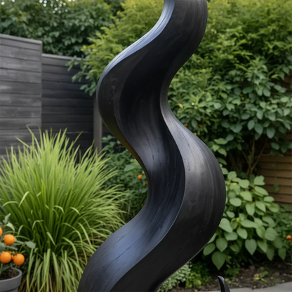 Handcrafted Solid Wood Abstract Sculpture – Tall Wave Form - Woodenecho