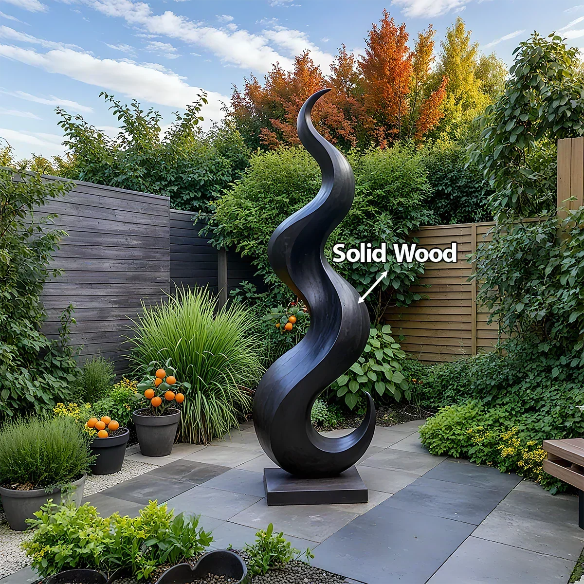 Handcrafted Solid Wood Abstract Sculpture – Tall Wave Form - Woodenecho