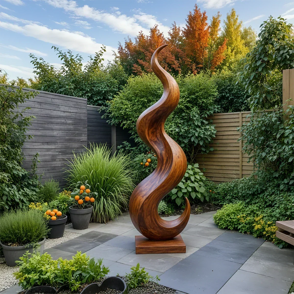 Handcrafted Solid Wood Abstract Sculpture – Tall Wave Form - Woodenecho