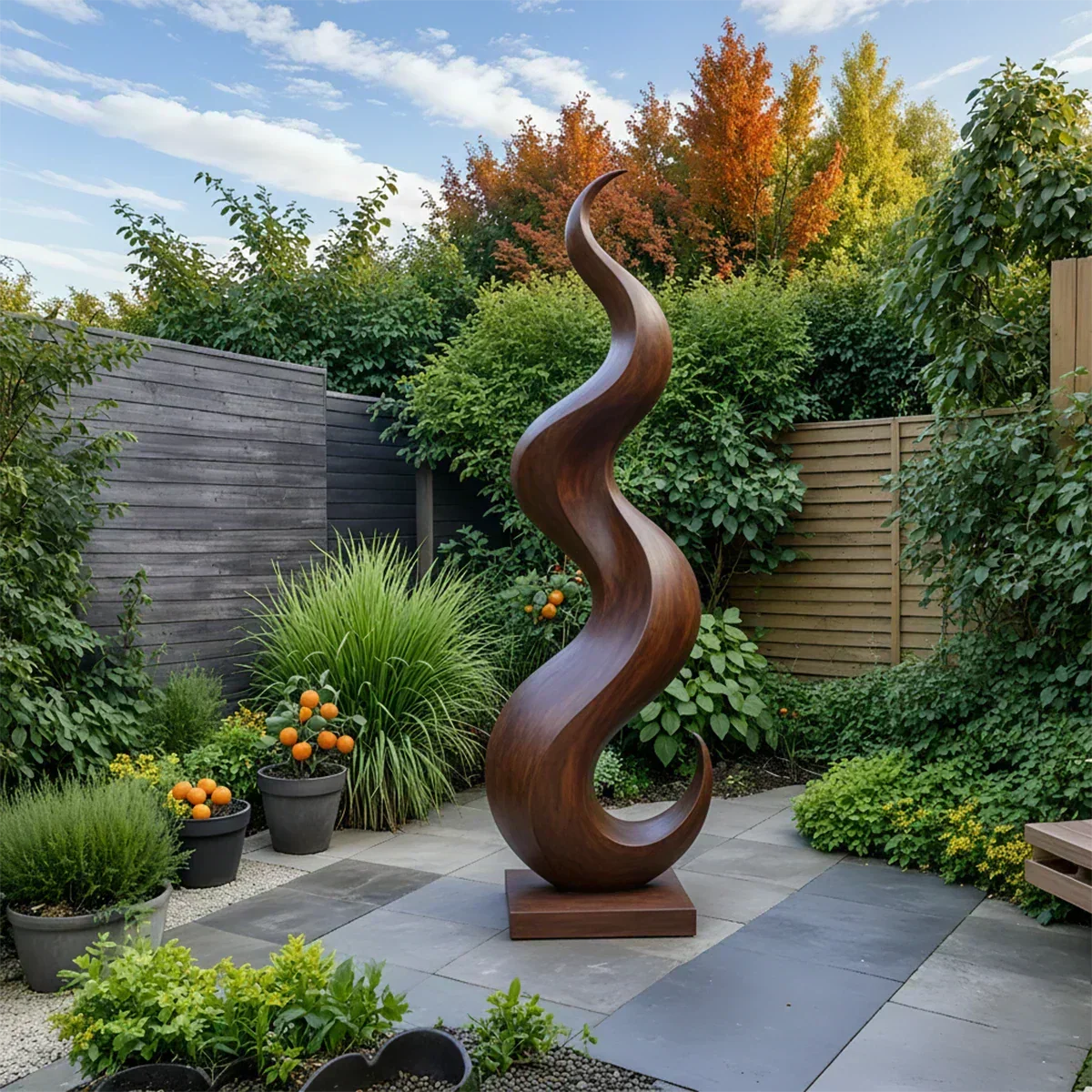 Handcrafted Solid Wood Abstract Sculpture – Tall Wave Form - Woodenecho