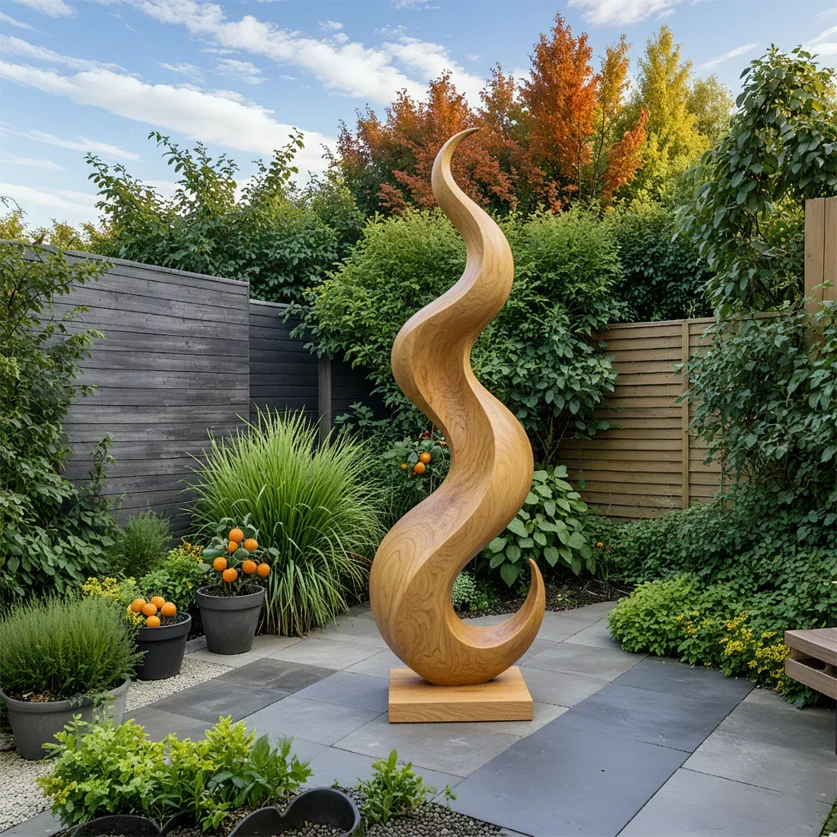 Handcrafted Solid Wood Abstract Sculpture – Tall Wave Form - Woodenecho