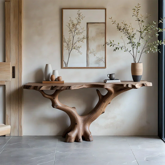 Handcrafted Solid Wood Branch-Form Rustic Console Table - Woodenecho