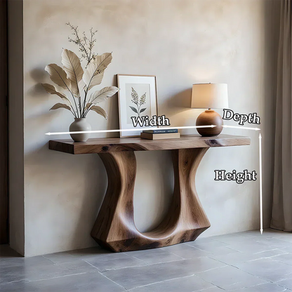 Handcrafted Solid Wood Console Table with Sculptural Twin-Base Design - Rustirawood