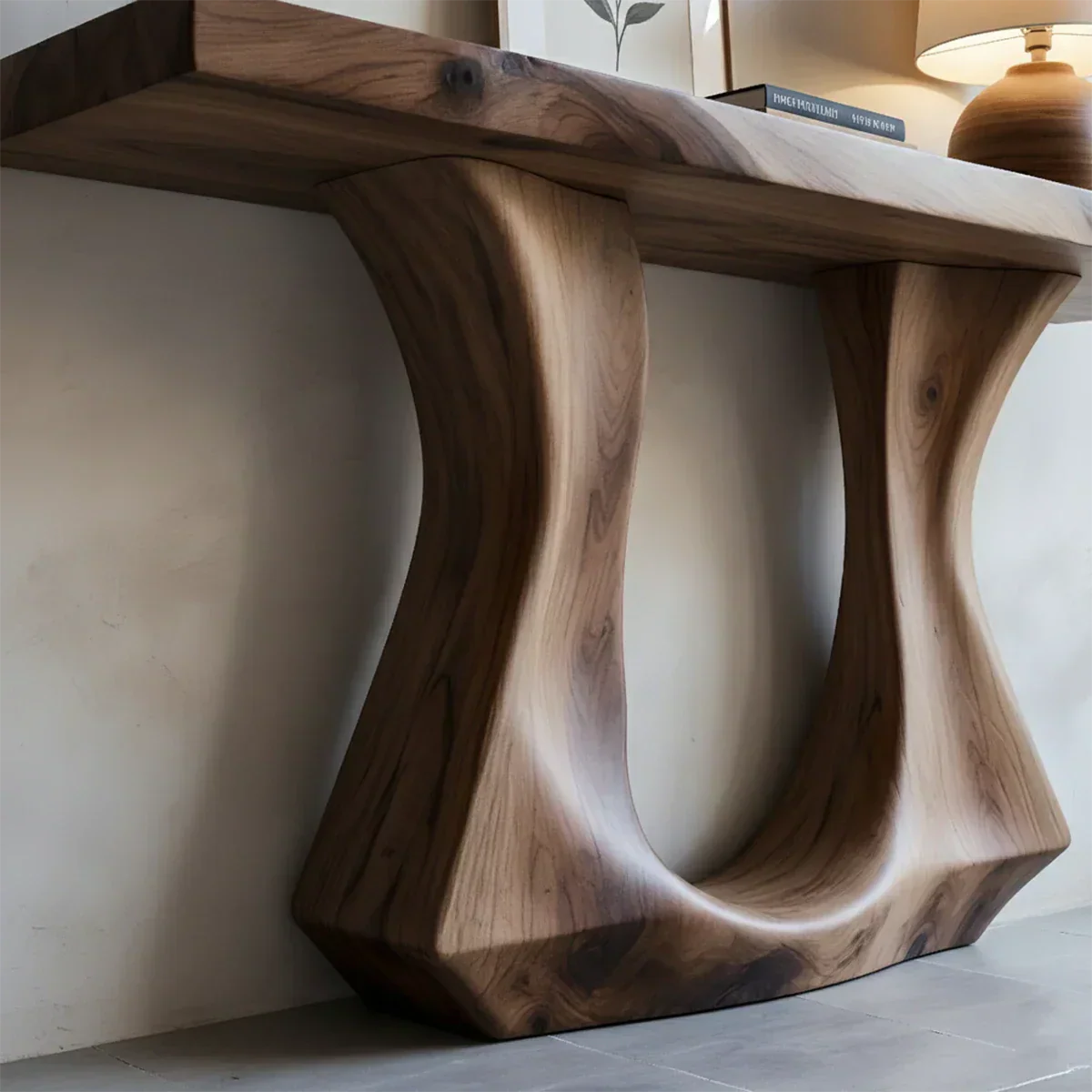 Handcrafted Solid Wood Console Table with Sculptural Twin-Base Design - Rustirawood