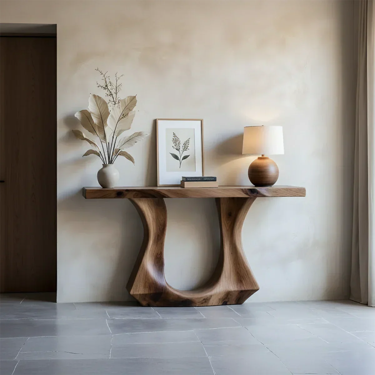 Handcrafted Solid Wood Console Table with Sculptural Twin-Base Design - Rustirawood