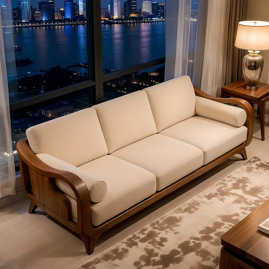 Handcrafted Solid Wood Cotton Sofa – Minimalist Rusic Modern Design - Elitegemse