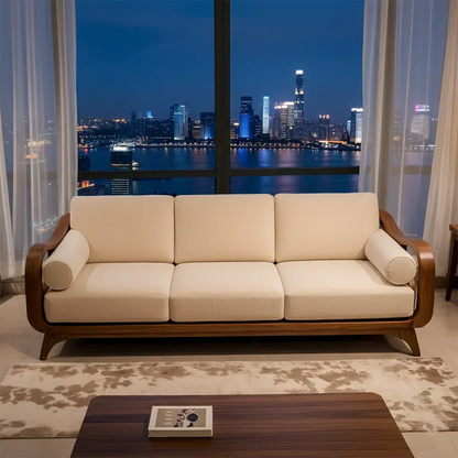 Handcrafted Solid Wood Cotton Sofa – Minimalist Rusic Modern Design - Woodenecho