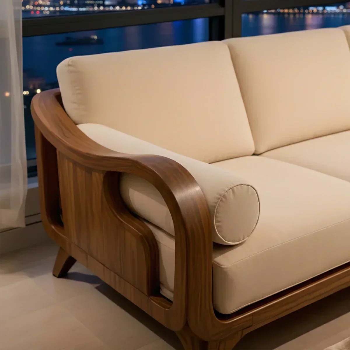 Handcrafted Solid Wood Cotton Sofa – Minimalist Rusic Modern Design - Woodenecho