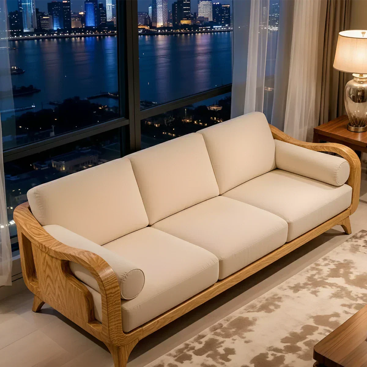 Handcrafted Solid Wood Cotton Sofa – Minimalist Rusic Modern Design - Woodenecho
