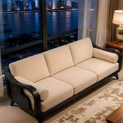 Handcrafted Solid Wood Cotton Sofa – Minimalist Rusic Modern Design - Woodenecho
