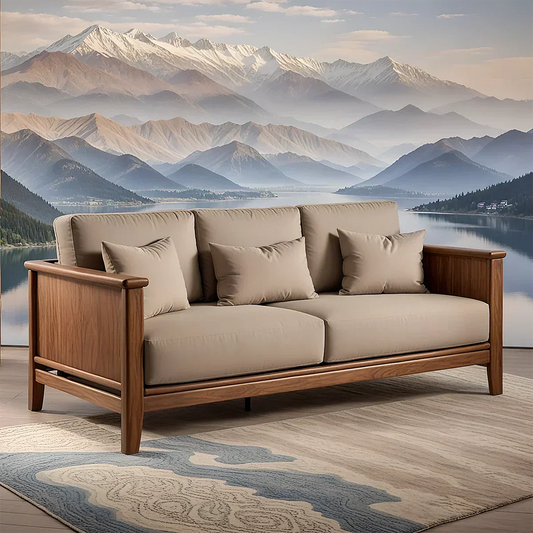 Handcrafted Solid Wood Cotton Sofa – Minimalist Rustic Comfort - Elitegemse