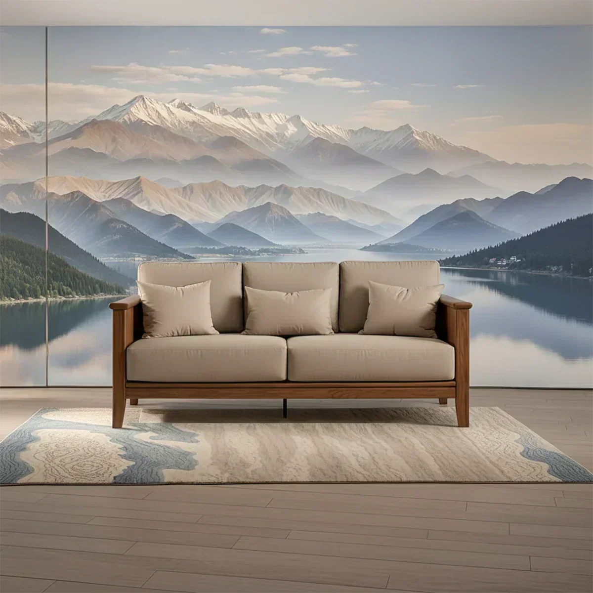Handcrafted Solid Wood Cotton Sofa – Minimalist Rustic Comfort - Woodenecho