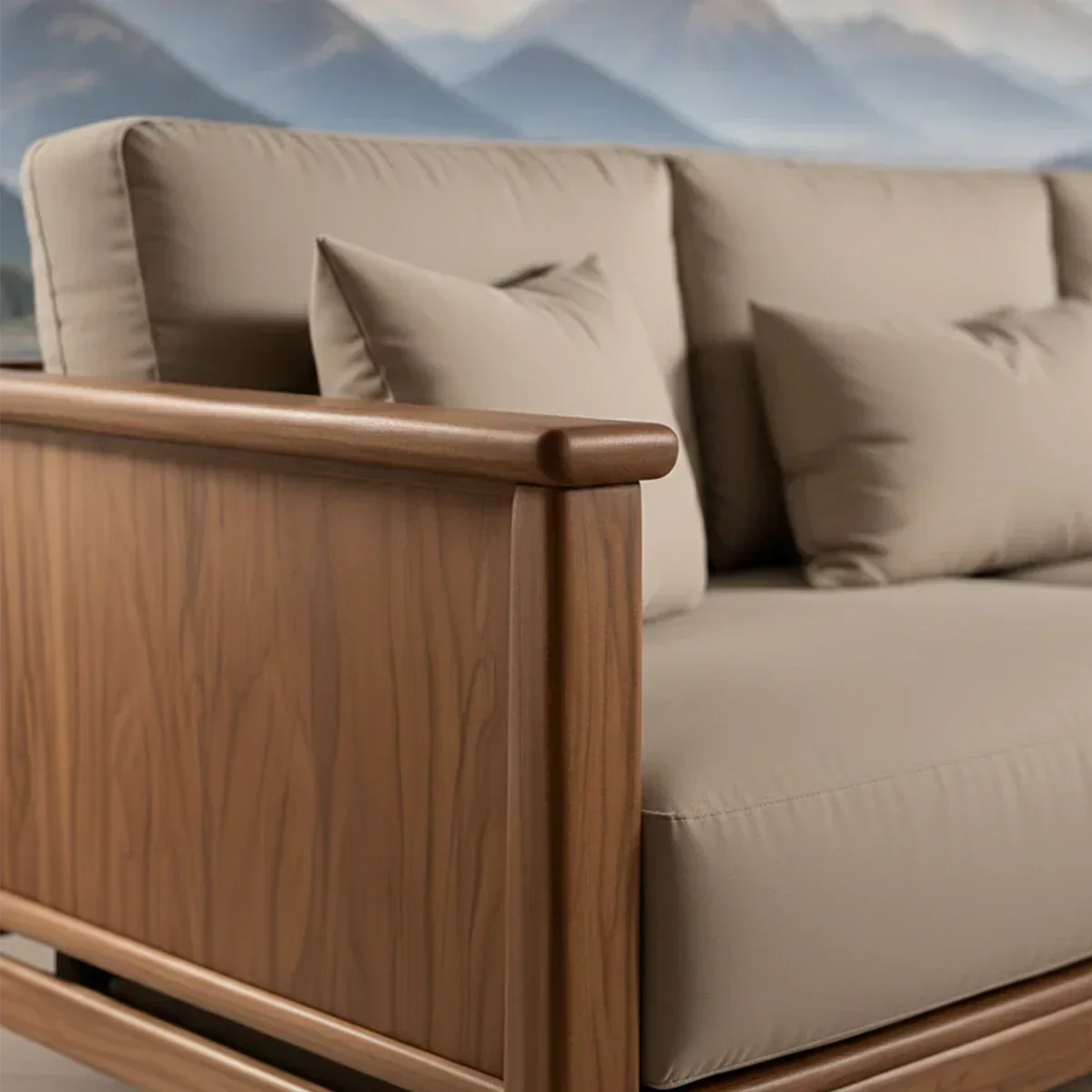 Handcrafted Solid Wood Cotton Sofa – Minimalist Rustic Comfort - Woodenecho