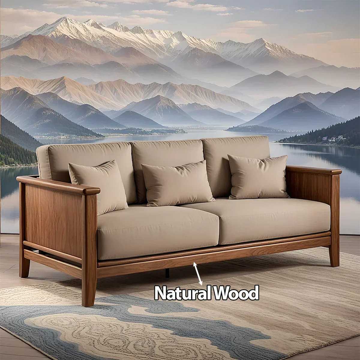 Handcrafted Solid Wood Cotton Sofa – Minimalist Rustic Comfort - Woodenecho