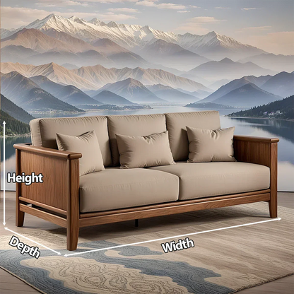 Handcrafted Solid Wood Cotton Sofa – Minimalist Rustic Comfort - Woodenecho
