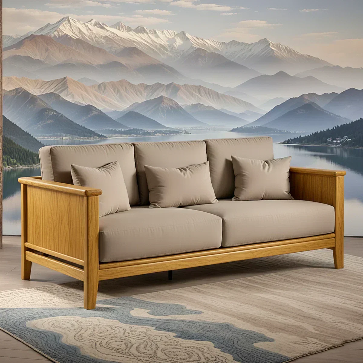 Handcrafted Solid Wood Cotton Sofa – Minimalist Rustic Comfort - Woodenecho