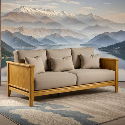 Handcrafted Solid Wood Cotton Sofa – Minimalist Rustic Comfort - Woodenecho