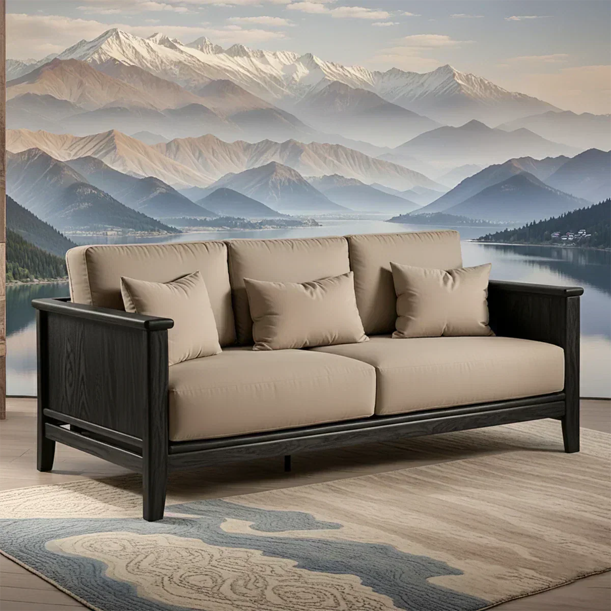 Handcrafted Solid Wood Cotton Sofa – Minimalist Rustic Comfort - Woodenecho