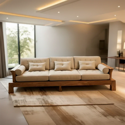 Handcrafted Solid Wood Cotton Sofa – Minimalist Rustic Modern Style - Woodenecho