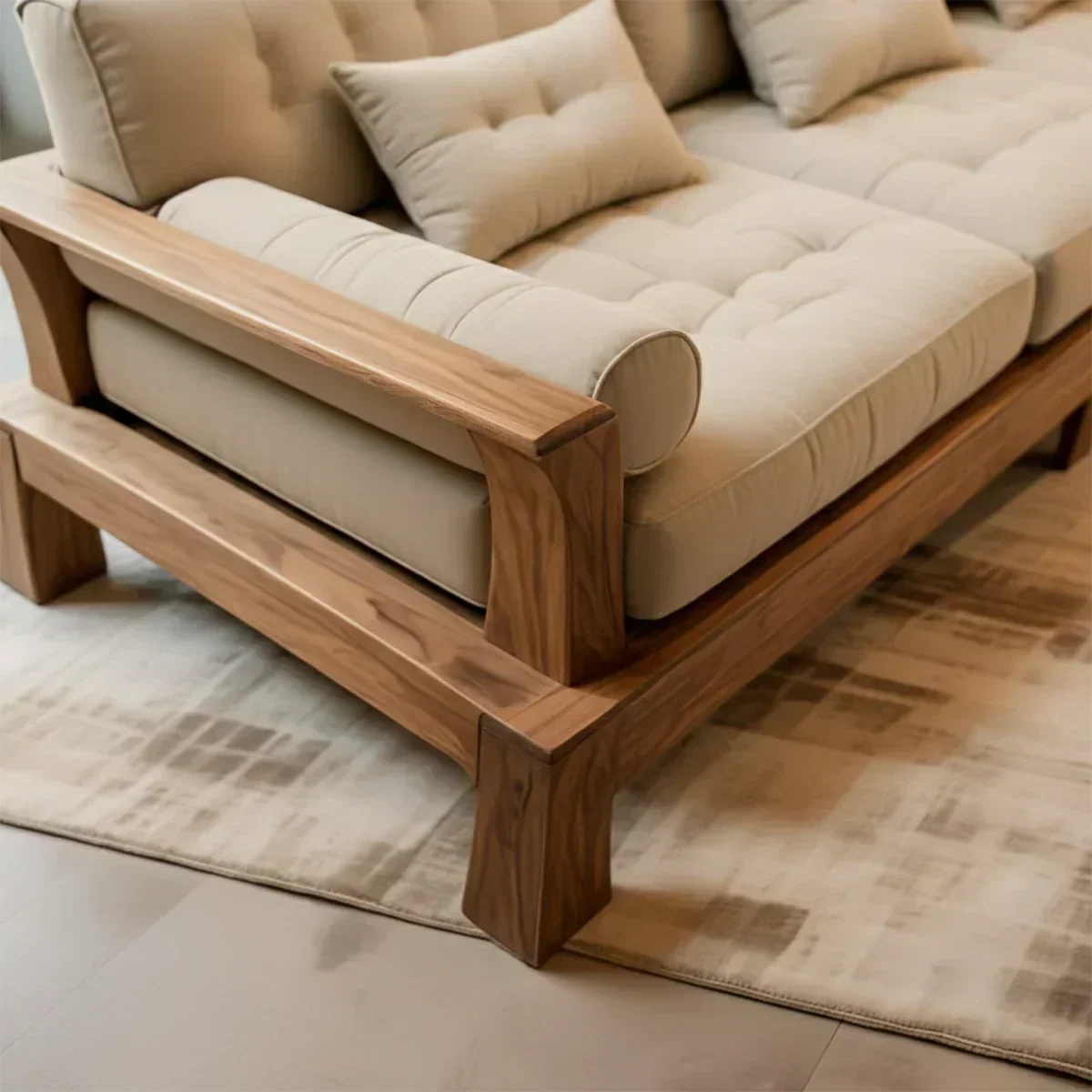 Handcrafted Solid Wood Cotton Sofa – Minimalist Rustic Modern Style - Woodenecho