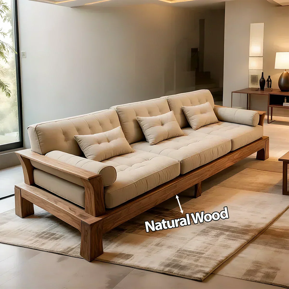 Handcrafted Solid Wood Cotton Sofa – Minimalist Rustic Modern Style - Woodenecho