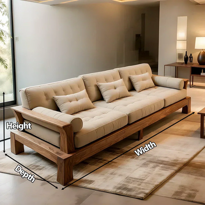 Handcrafted Solid Wood Cotton Sofa – Minimalist Rustic Modern Style - Woodenecho