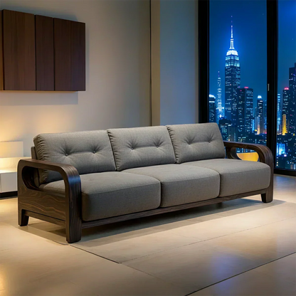 Handcrafted Solid Wood Cotton Sofa – Minimalist Urban Modern - Woodenecho