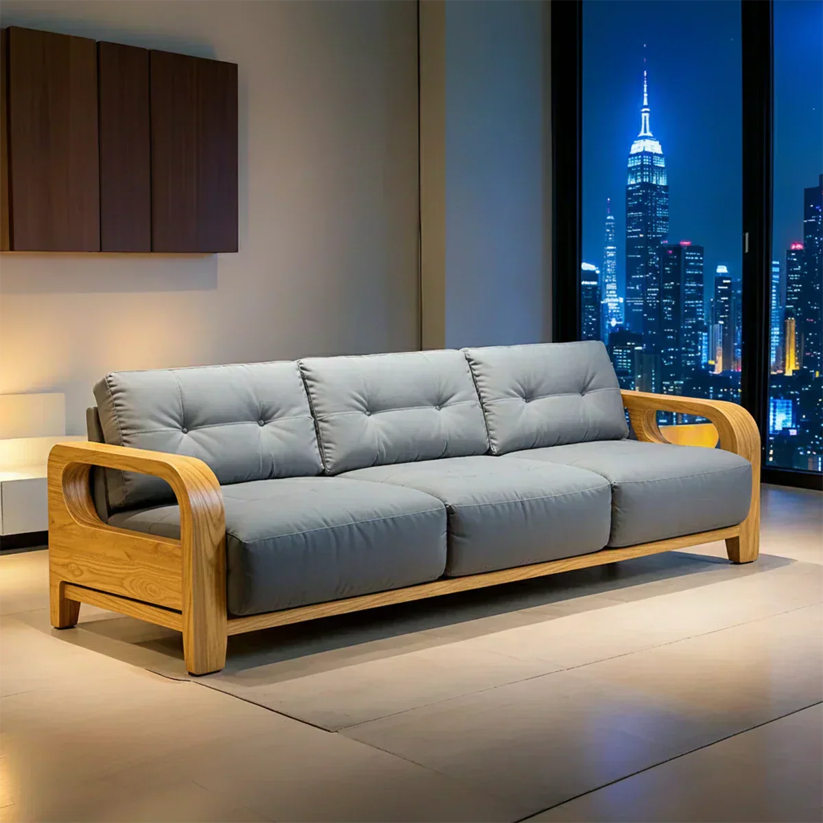 Handcrafted Solid Wood Cotton Sofa – Minimalist Urban Modern - Woodenecho