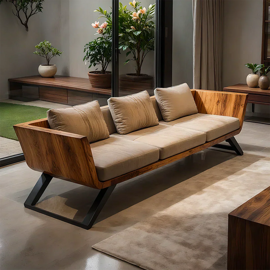 Handcrafted Solid Wood Cotton Sofa – Modern Minimalist Comfort - Elitegemse