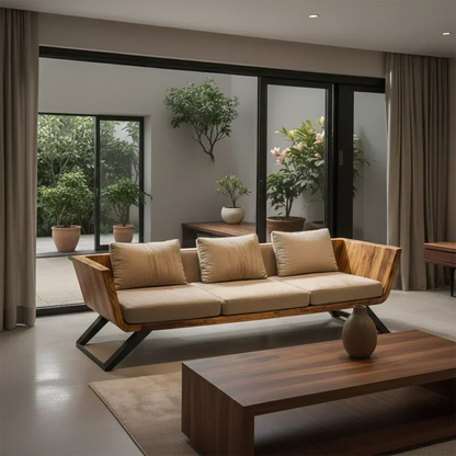 Handcrafted Solid Wood Cotton Sofa – Modern Minimalist Comfort - Woodenecho