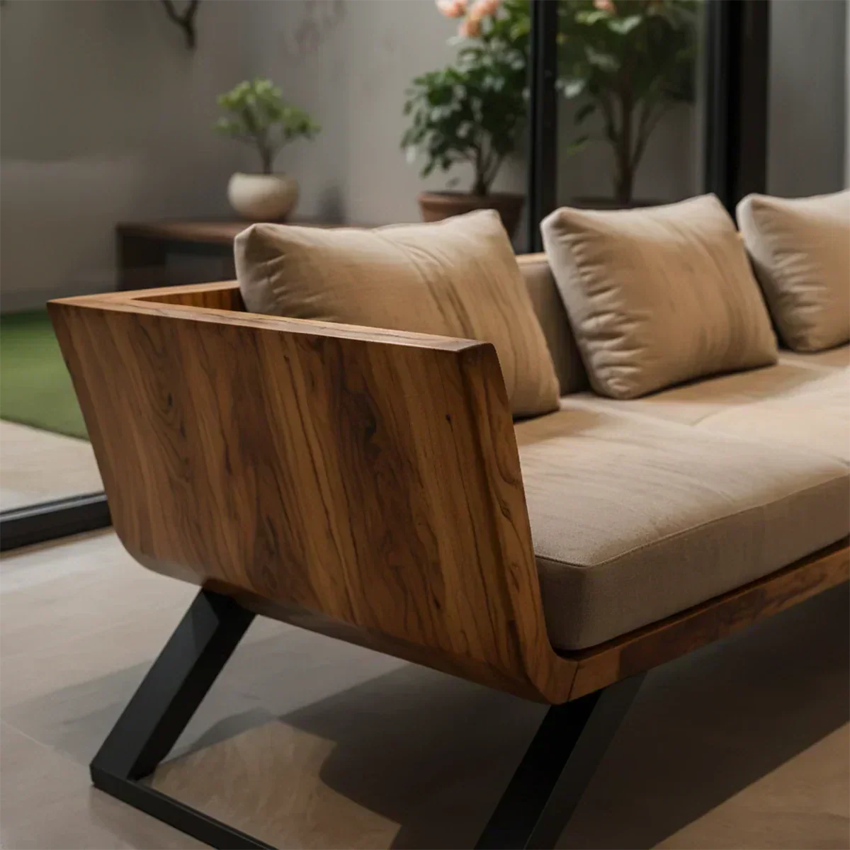 Handcrafted Solid Wood Cotton Sofa – Modern Minimalist Comfort - Woodenecho