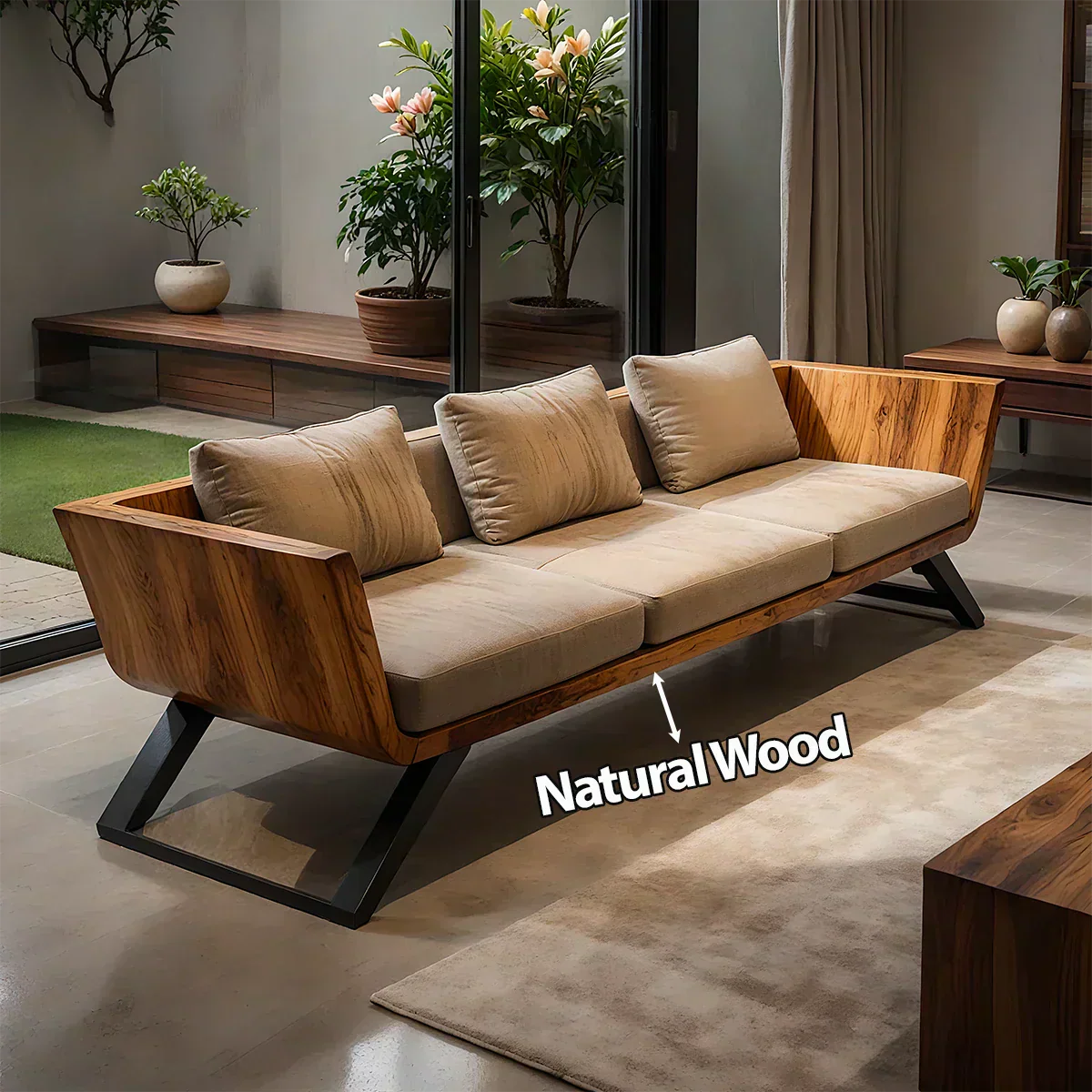 Handcrafted Solid Wood Cotton Sofa – Modern Minimalist Comfort - Woodenecho