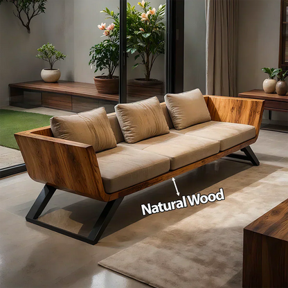 Handcrafted Solid Wood Cotton Sofa – Modern Minimalist Comfort - Woodenecho