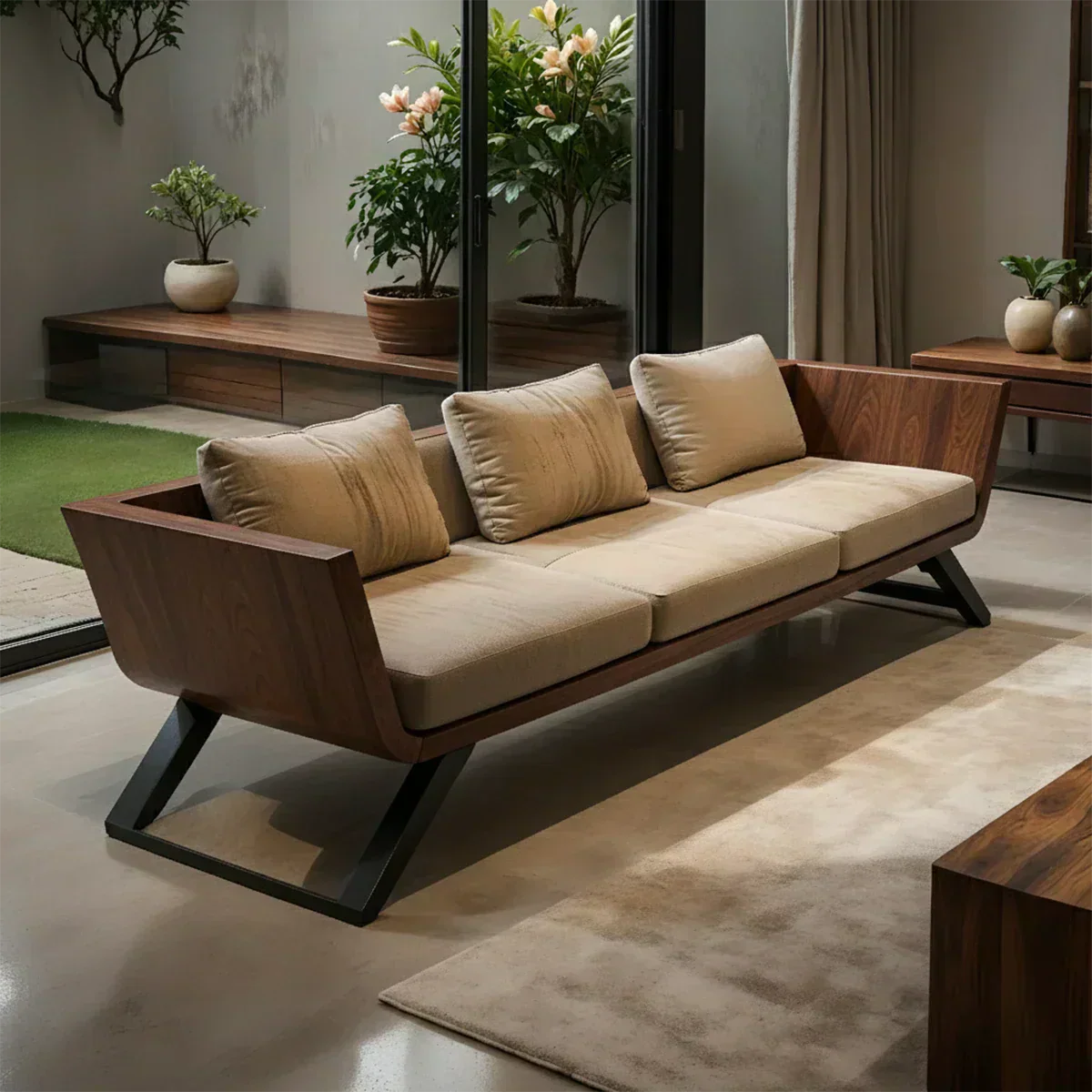 Handcrafted Solid Wood Cotton Sofa – Modern Minimalist Comfort - Woodenecho