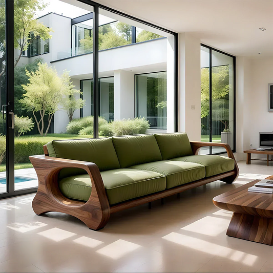 Handcrafted Solid Wood Cotton Sofa – Rustic Green Modern Design - Elitegemse
