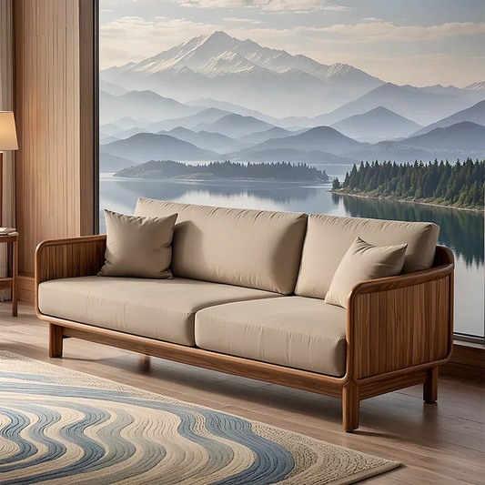 Handcrafted Solid Wood Cotton Sofa – Rustic Minimalist Design - Elitegemse
