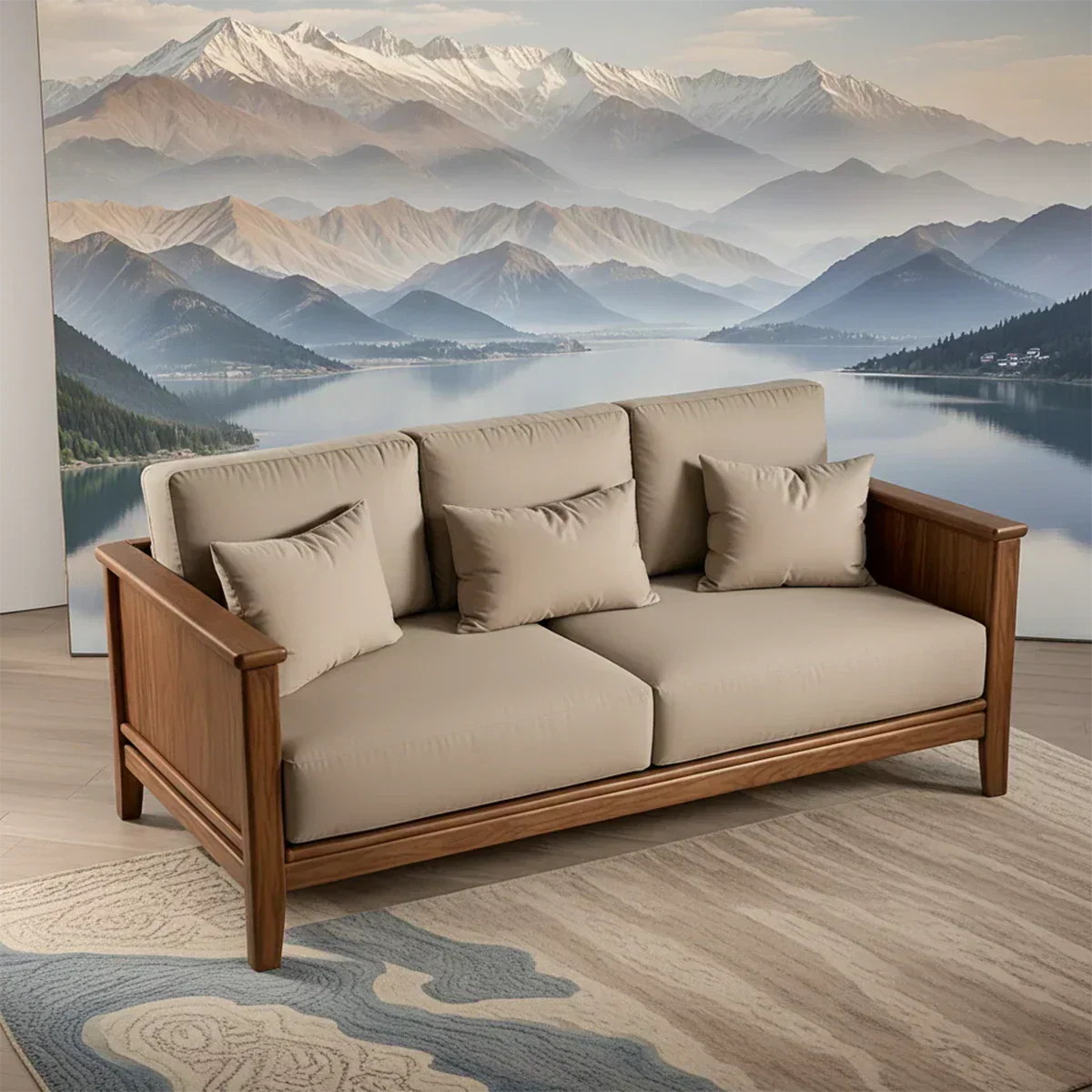 Handcrafted Solid Wood Cotton Sofa – Rustic Minimalist Design - Woodenecho